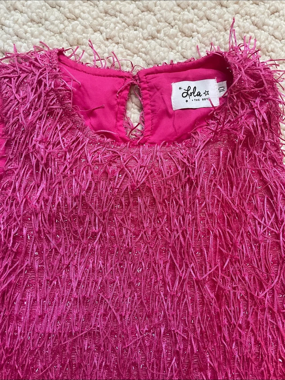 Lola + The Boys Hot Pink Textured Fringe Shift Dress